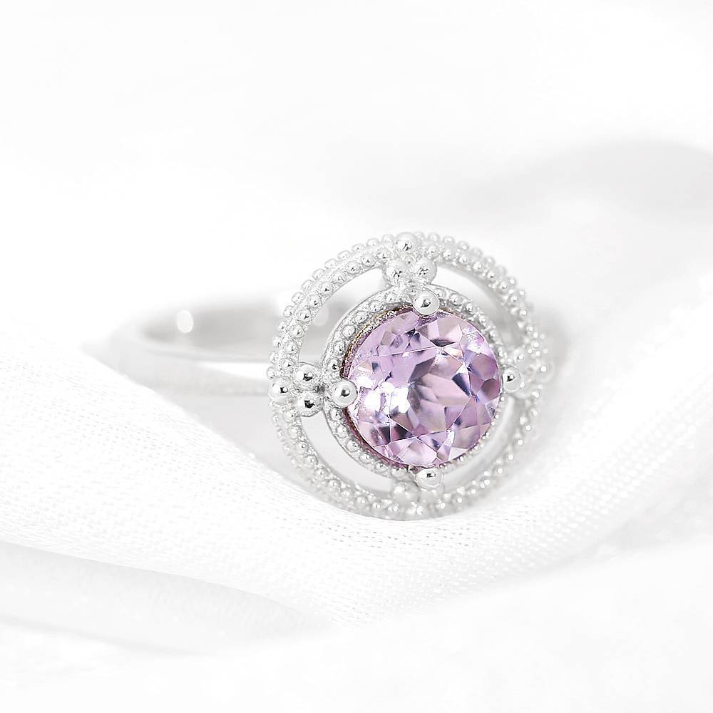 Harmony Engagement Ring Natural Pink Amethyst 925 Sterling Silver