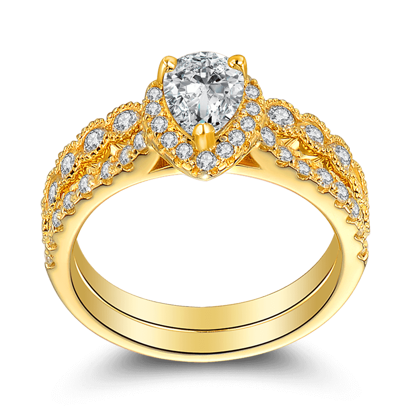 Female Nobility Wedding Ring Set 14k Gold Plated 925 Sterling Silver