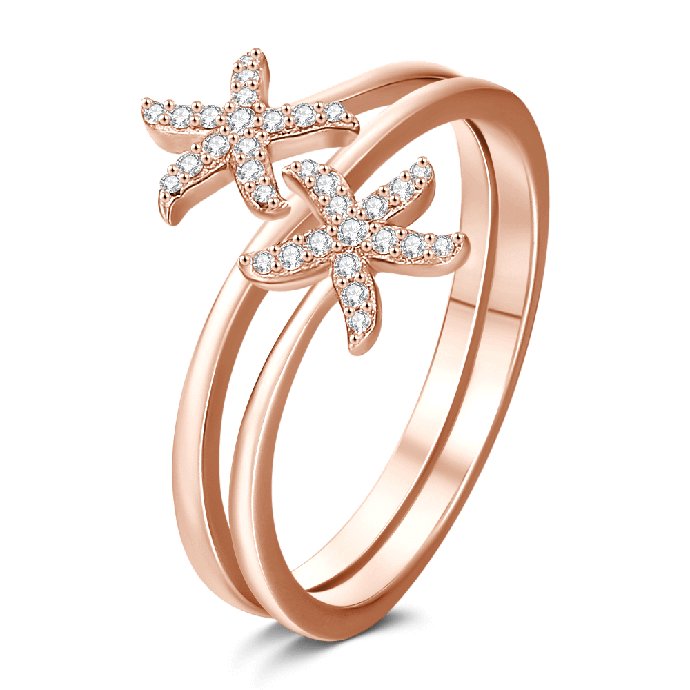 Starfish Ring Rose Gold Plated 925 Sterling Silver Zircon