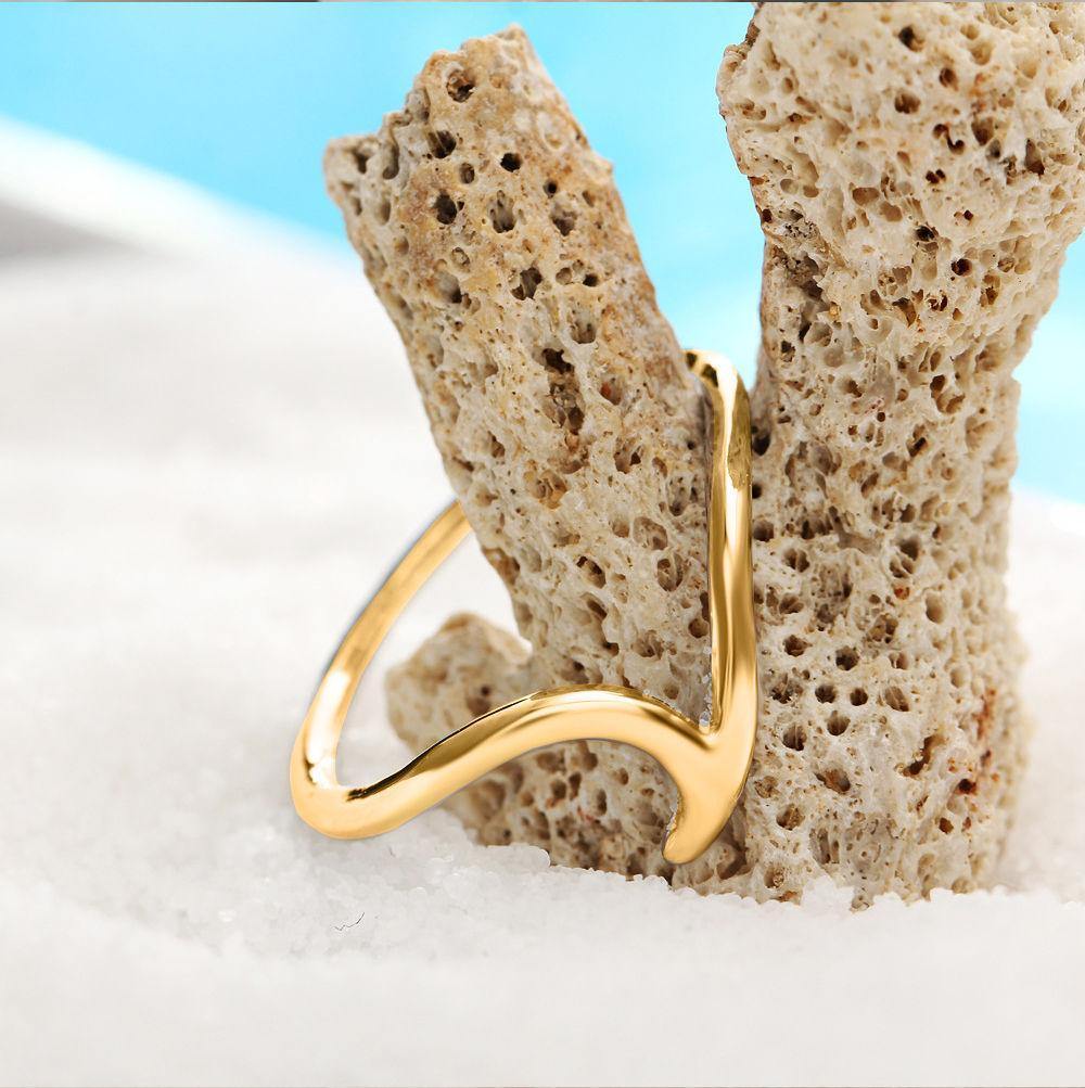 Wave Ring Dainty Wave Ring Beach Ring Gold Wave - soufeelus