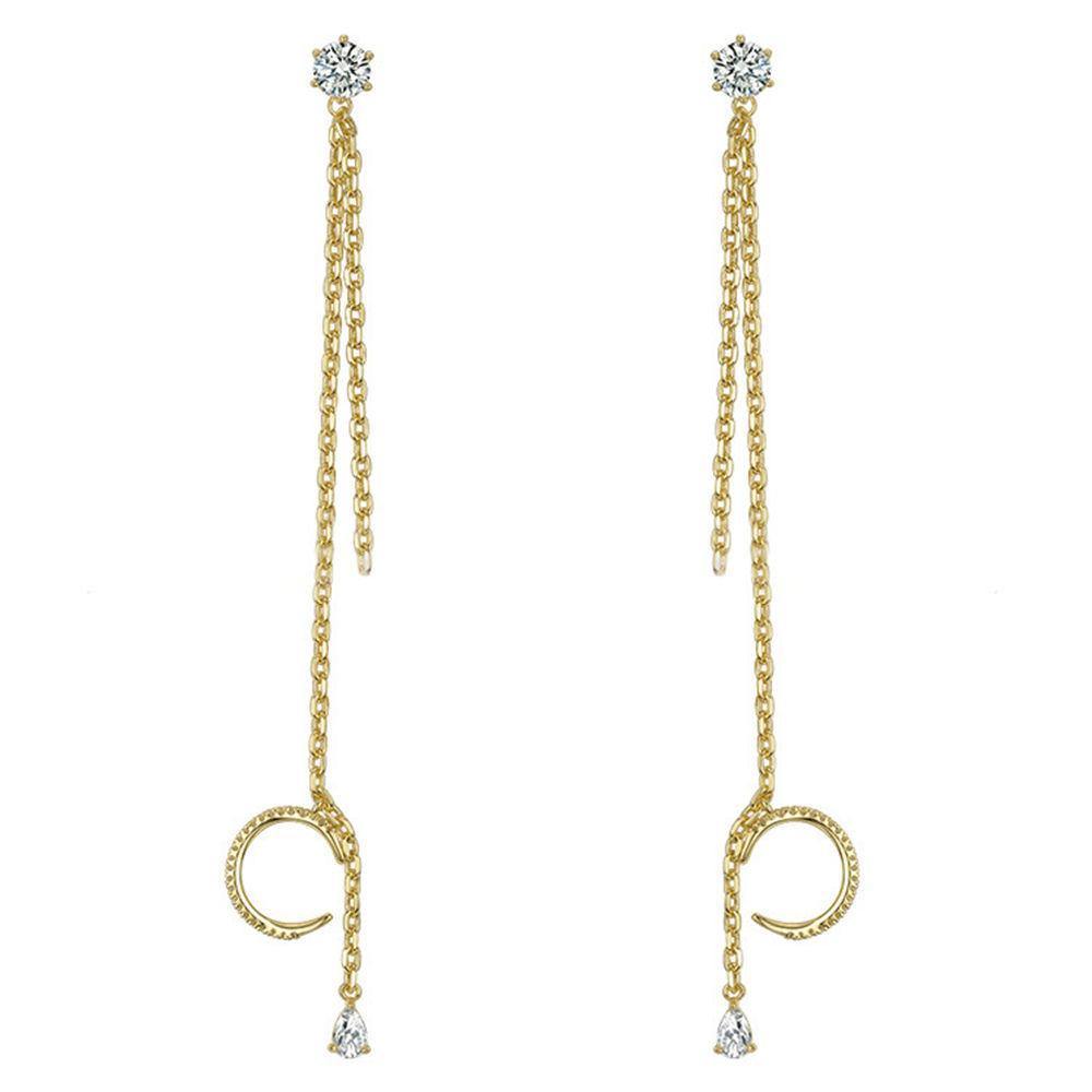 Gold Chain Earrings with a Diamond Cooper - soufeelus