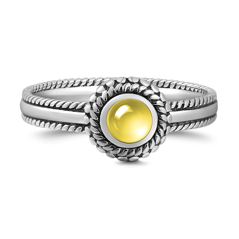 Yellow Crystal Ring 925 Sterling Silver