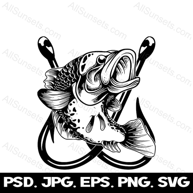 Bass Fishing Hooks SVG Clipart Perfect for Crafting & Design Projects 