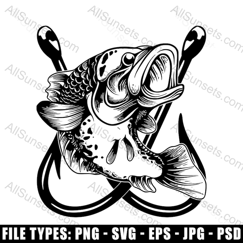 Bass Fishing Hooks SVG Clipart Perfect for Crafting & Design Projects
