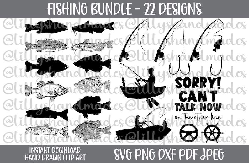Fishing Pole With Fish SVG Bundle File, Fishing Rod SVG Bundle