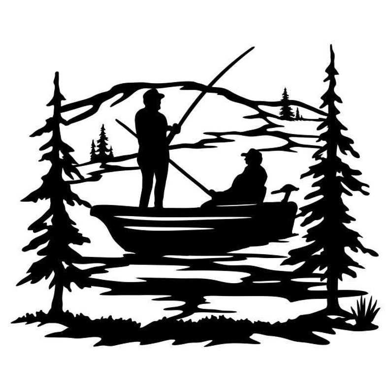 Fishing Boat SVG Clipart Silhouettes Scene#1