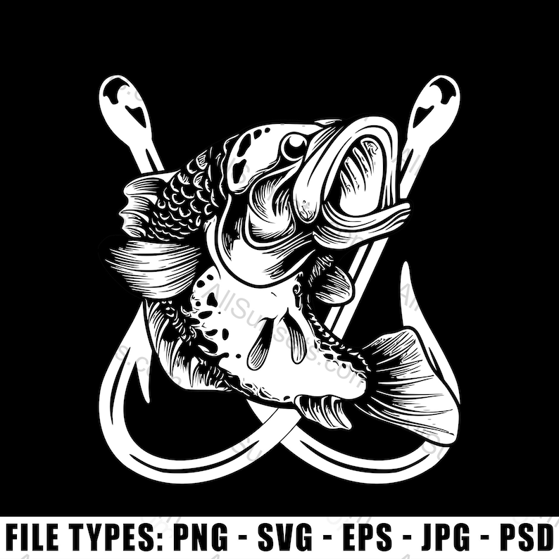 Bass Fishing Hooks SVG Clipart Bass Fishing Design#3