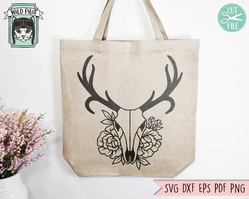 Deer Skull Flowers SVG &amp; PNG, Deer Skull Clipart, Digital Download#2