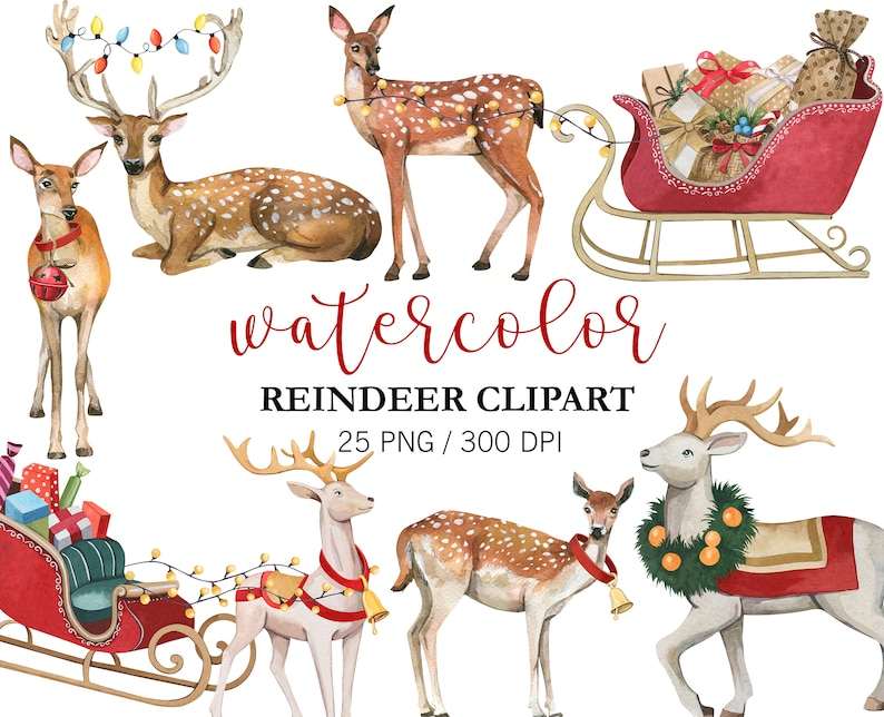 Watercolor Reindeer clipart, Christmas Reindeer PNG#3