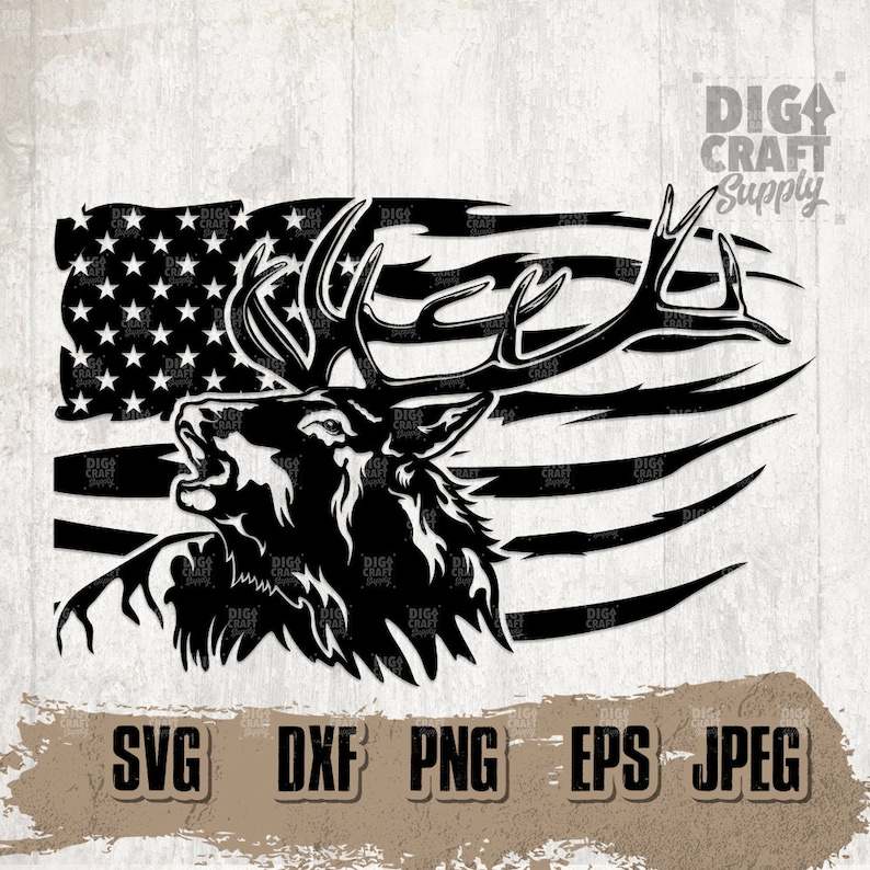 USA Flag Elk Deer SVG, Elk Deer PNG, Digital Download#1