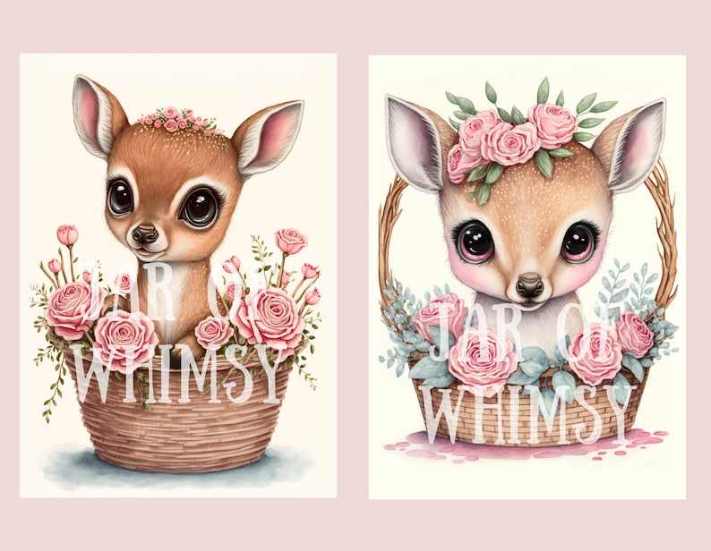 Watercolour Vintage Pink Deer Clipart, Deer PNG Digital Downloads#4