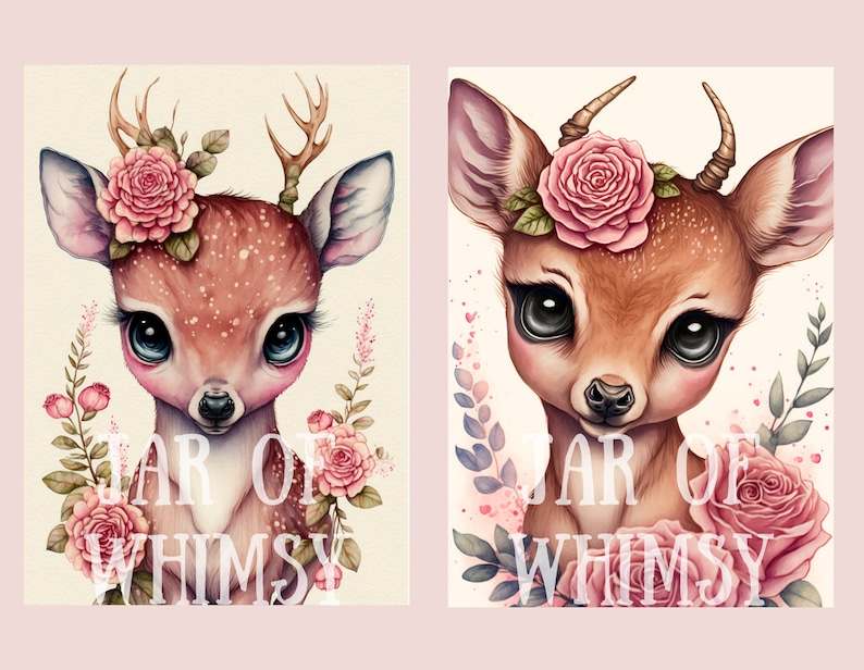 Watercolour Vintage Pink Deer Clipart, Deer PNG Digital Downloads#3