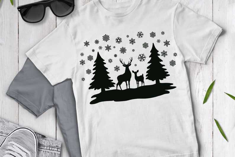 Winter Scene with Deer Bundle SVG, Christmas Scene with Deer SVG Files for Silhouette &amp; Cricut#3