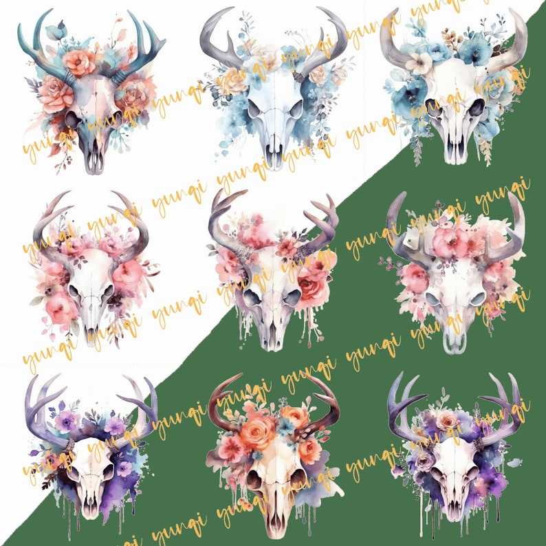 Deer Skulls with Flowers PNG, Digital Download#3