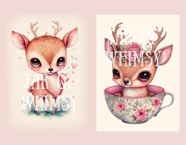 Watercolour Vintage Pink Deer Clipart, Deer PNG Digital Downloads#6