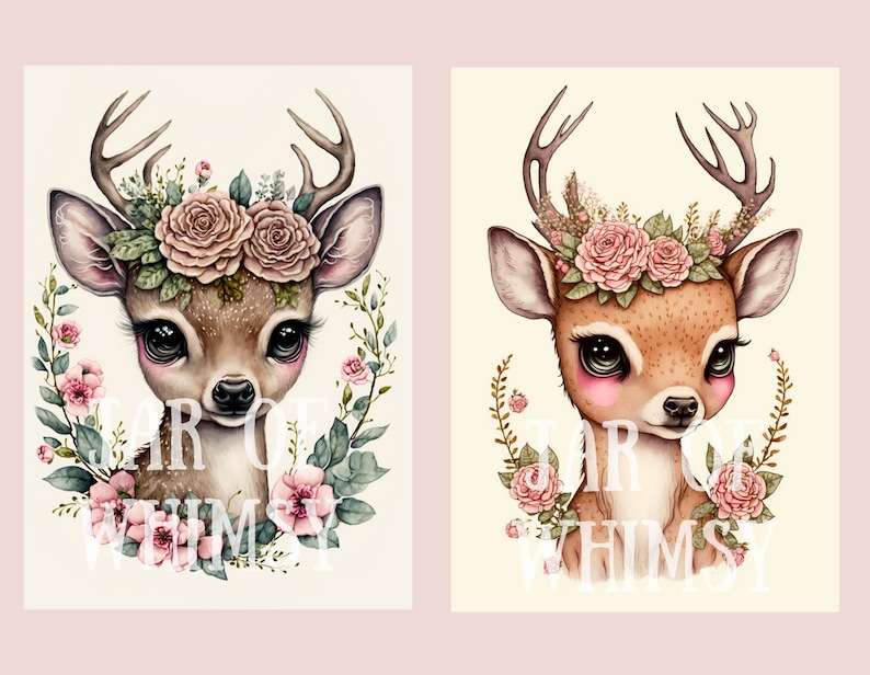 Watercolour Vintage Pink Deer Clipart, Deer PNG Digital Downloads#5