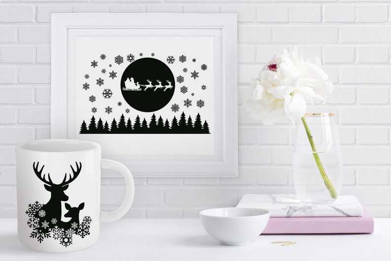 Winter Scene with Deer Bundle SVG, Christmas Scene with Deer SVG Files for Silhouette &amp; Cricut#5