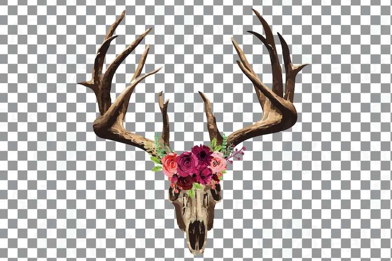 Floral Deer Skull JPG, Indian Tribal Deer Skull, Cut Files Digital Download#2