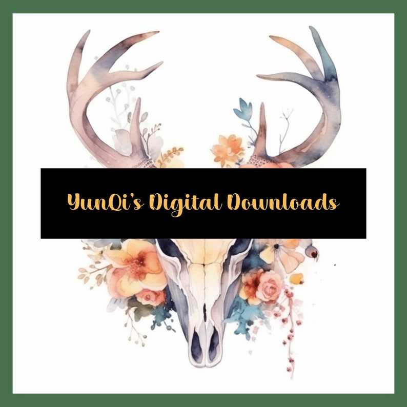 Deer Skulls with Flowers PNG, Digital Download#1