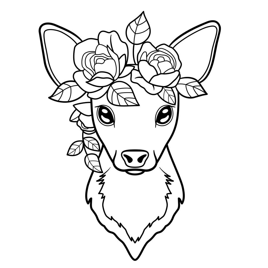 Cute Christmas Floral Baby Deer Hea SVG Free, Digital Download
