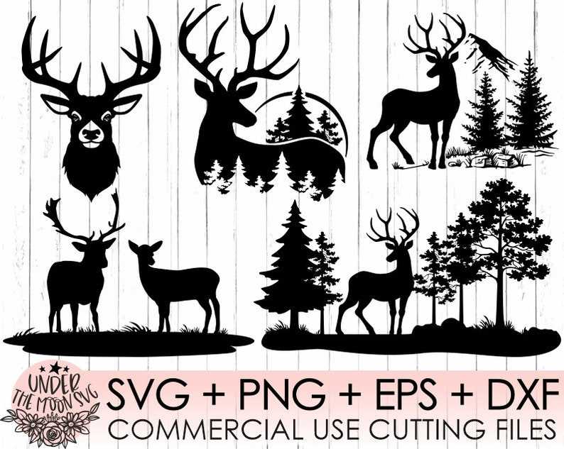 5 Deer Bundle Svg, Deer Silhouette, Digital Download#1