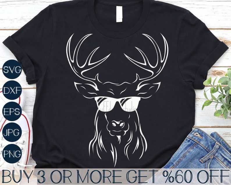 Cool Deer SVG, Deer Head with Sunglasses SVG, Svg Files For Cricut#1