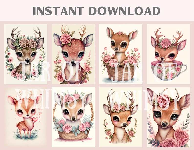 Watercolour Vintage Pink Deer Clipart, Deer PNG Digital Downloads#2