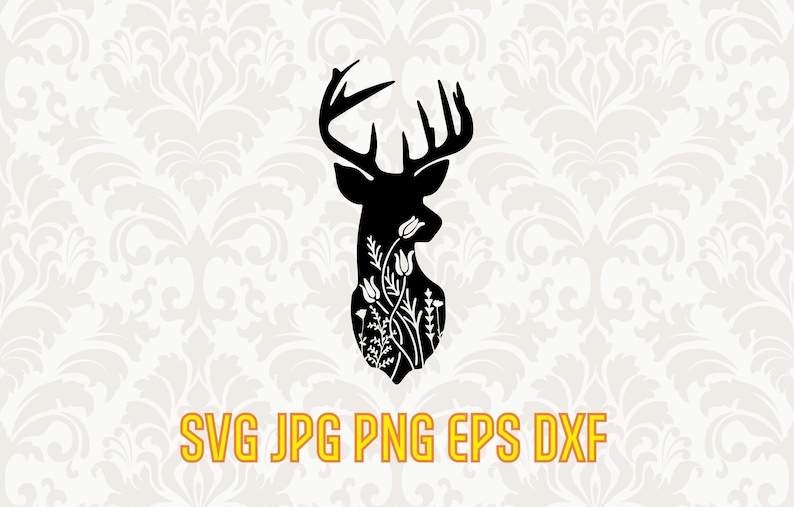 Floral Deer SVG Silhouette, Deer Head Design, Digital Download#1