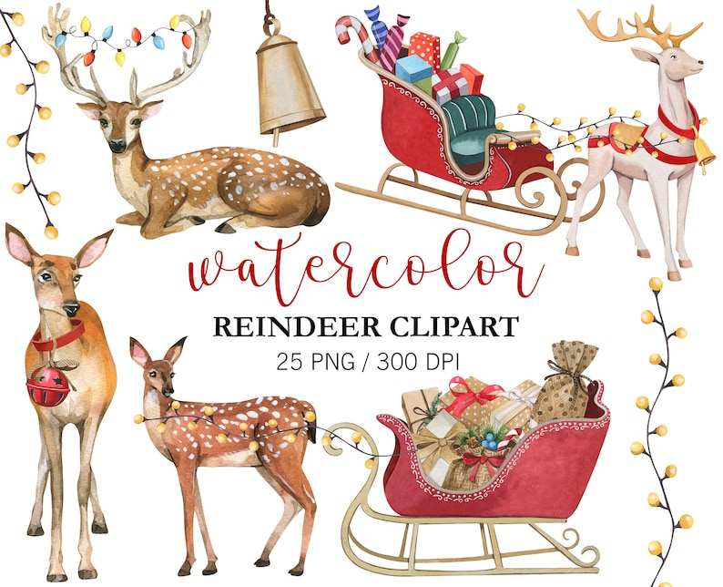 Watercolor Reindeer clipart, Christmas Reindeer PNG#1