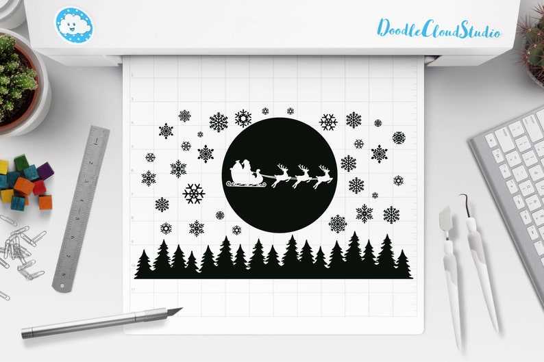 Winter Scene with Deer Bundle SVG, Christmas Scene with Deer SVG Files for Silhouette &amp; Cricut#8