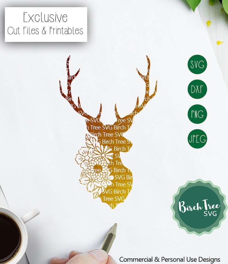 Floral Deer Head Svg, Deer SVG Cut File, Deer Clipart Hunting Svg#1