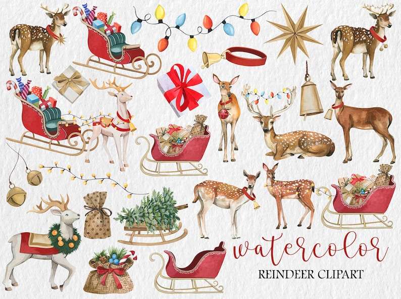 Watercolor Reindeer clipart, Christmas Reindeer PNG#2