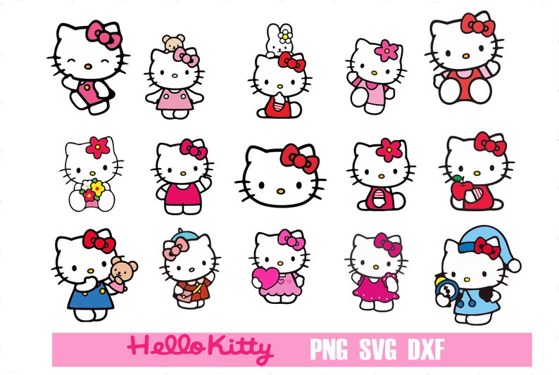 Hello kitty SVG Bundle, Kawaii Kitty Svg Png, Silhouette, Cricut