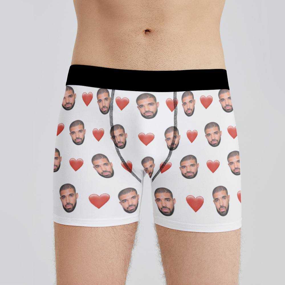 Drake Boxers Custom Photo Boxers Men's Underwear Heart Boxers White