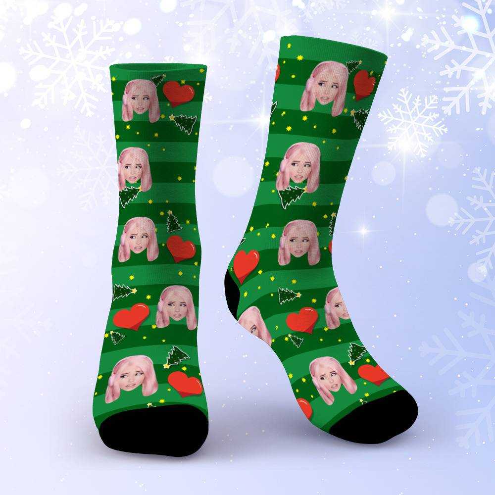 Belle Delphine Socks Custom Photo Socks Christmas Socks Heart Stripe Print  | www.belledelphinemerch.store