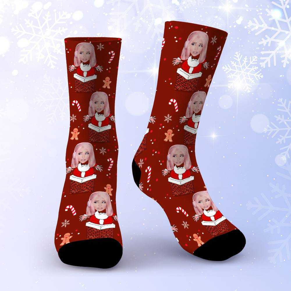 Belle Delphine Socks Custom Photo Socks Christmas Socks Santa Claus Print |  www.belledelphinemerch.store