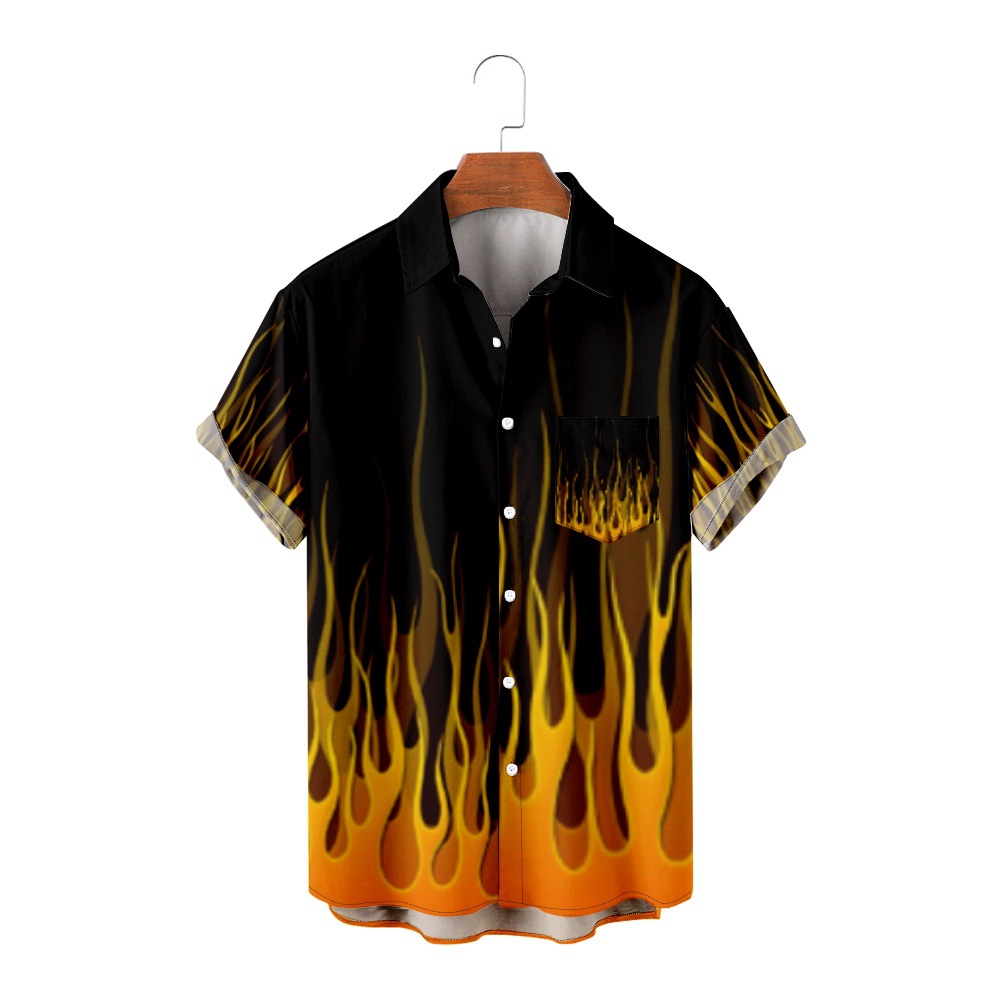 Elegant Flame Pattern Guy Fieri Short Sleeves Guy Fieri Costume