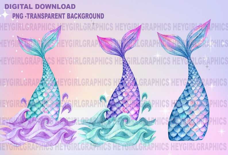 Mermaid Tail Clipart Digital Download SVG PNG JPG PDF Cut Files