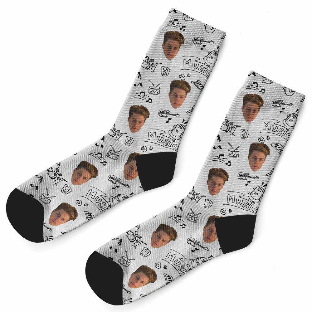 Stay Wild Socks Custom Photo Socks Musical Instruments Pattern Socks White