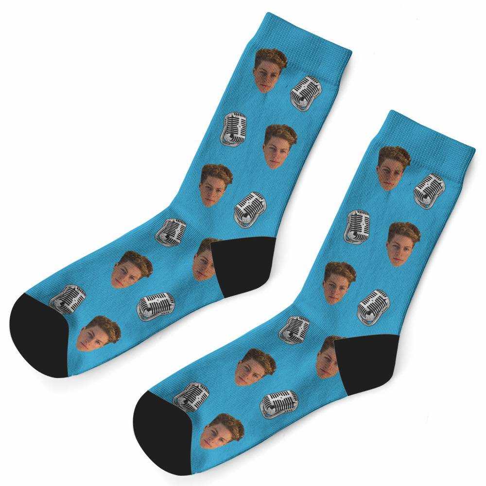 Stay Wild Socks Custom Photo Socks Microphone Socks Blue