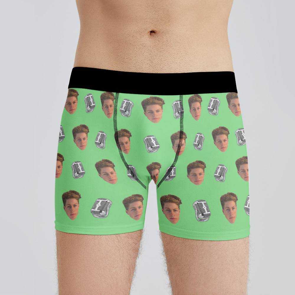 Stay Wild Boxers Custom Photo Boxers Men's Underwear Microphone Boxers Green