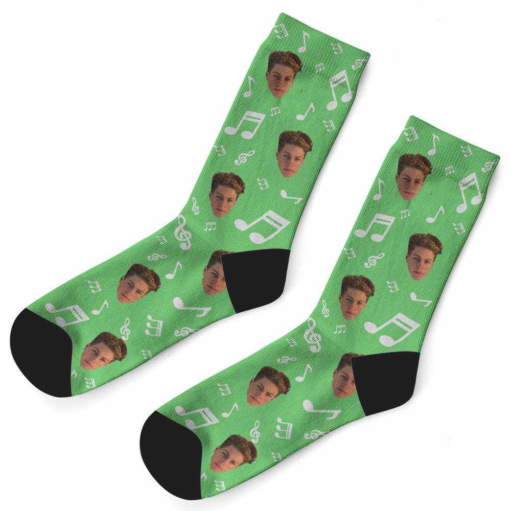 Stay Wild Socks Custom Photo Socks Music Note Socks Green