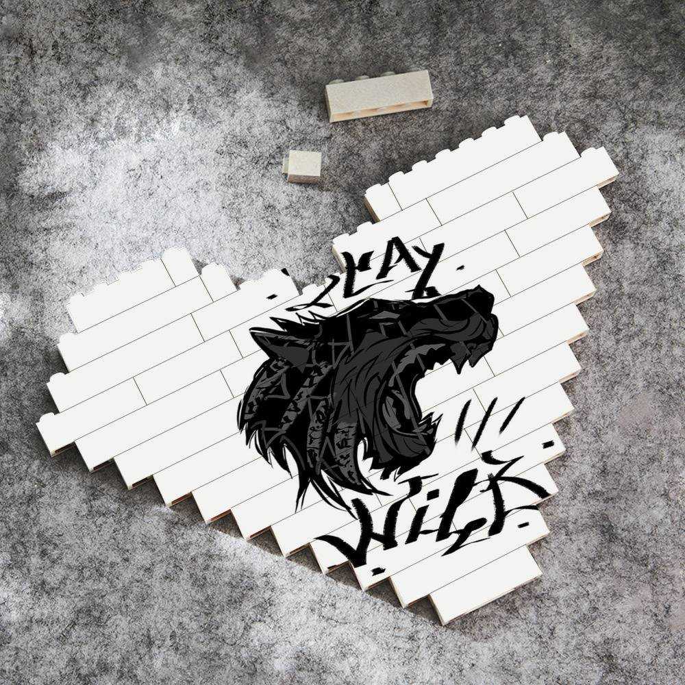 Stay Wild Merch Heart Shape Building Blocks Gift for Fans Stay Wild Wolfy Building Blocks