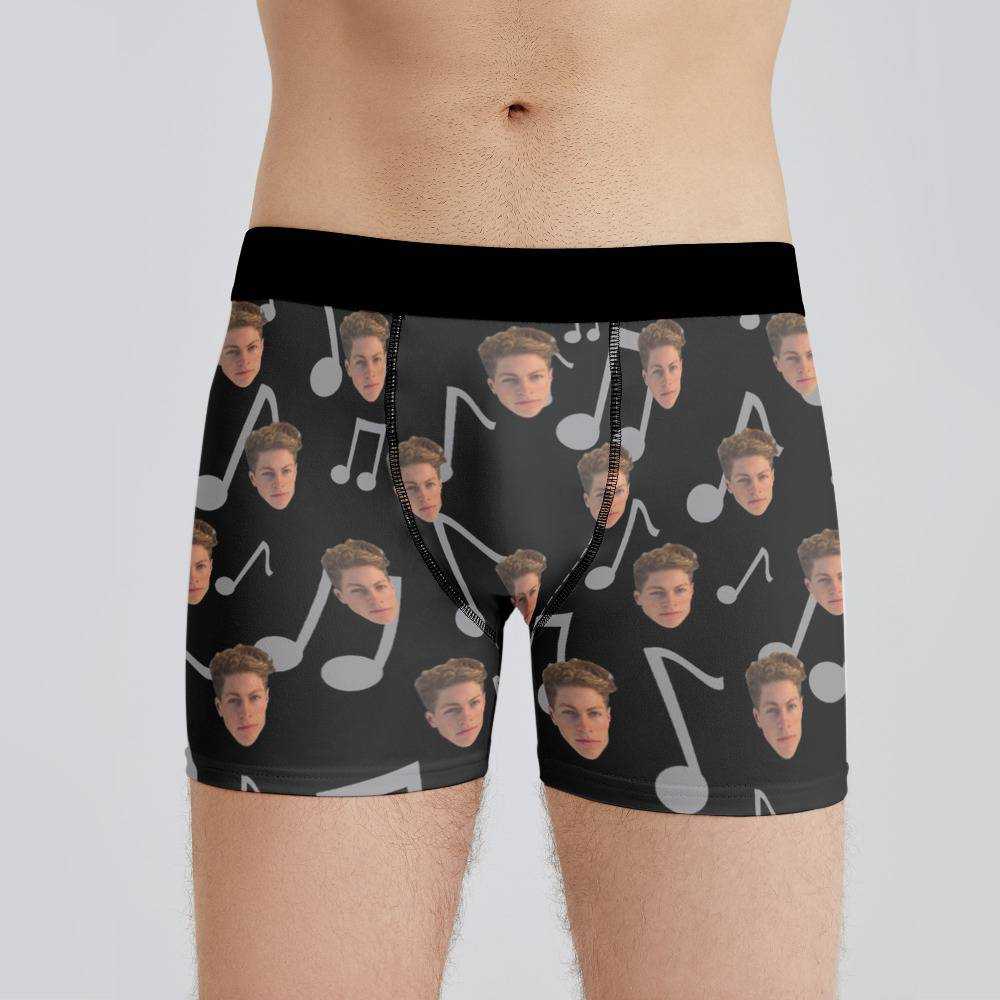Stay Wild Boxers Custom Photo Boxers Men's Underwear Music Note Boxers Black