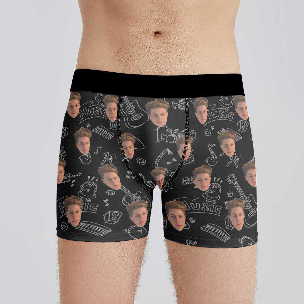 Stay Wild Boxers Custom Photo Boxers Men's Underwear Musical Instruments Pattern Boxers Black