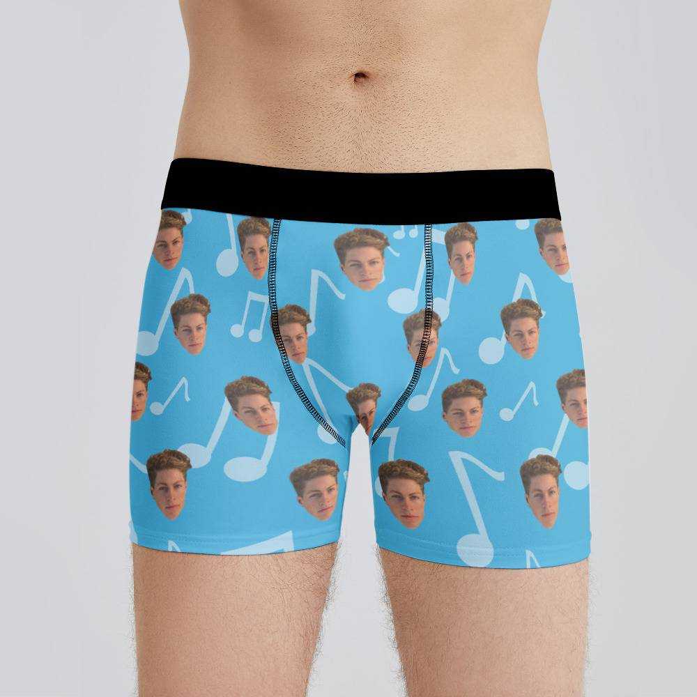 Stay Wild Boxers Custom Photo Boxers Men's Underwear Music Note Boxers Blue