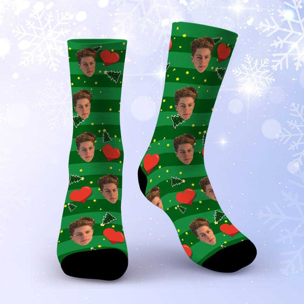 Stay Wild Socks Custom Photo Socks Christmas Socks Heart Stripe Print
