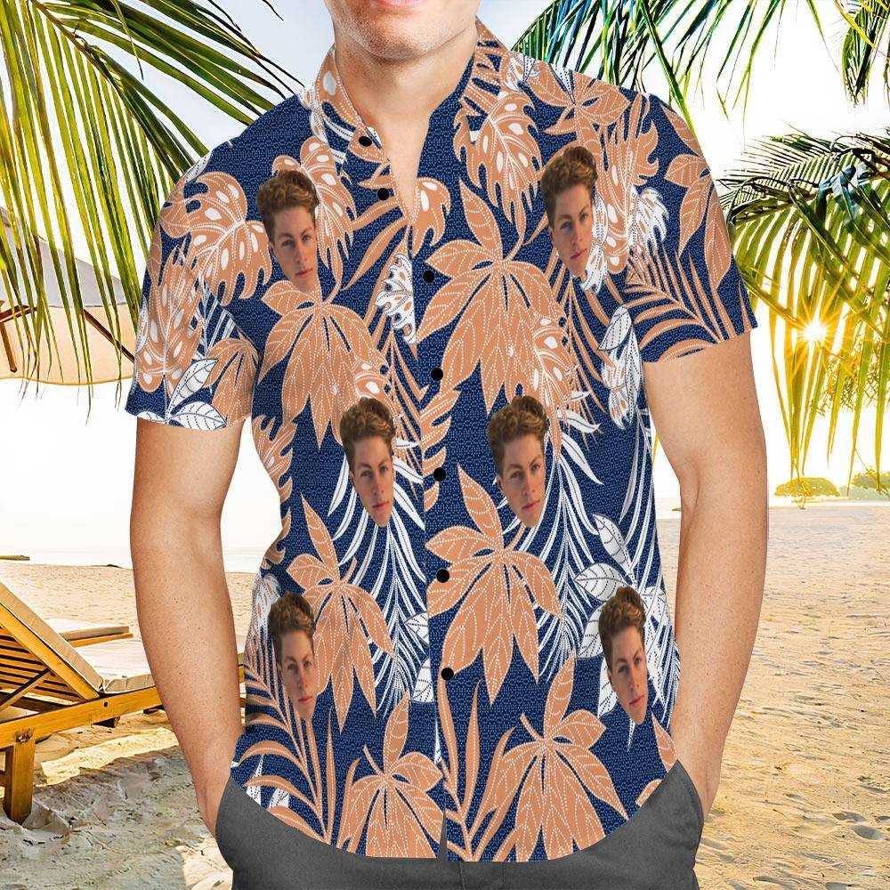 Stay Wild Hawaiian Shirt Custom Photo Hawaiian Shirt Blue Leaves Hawaiian Shirt