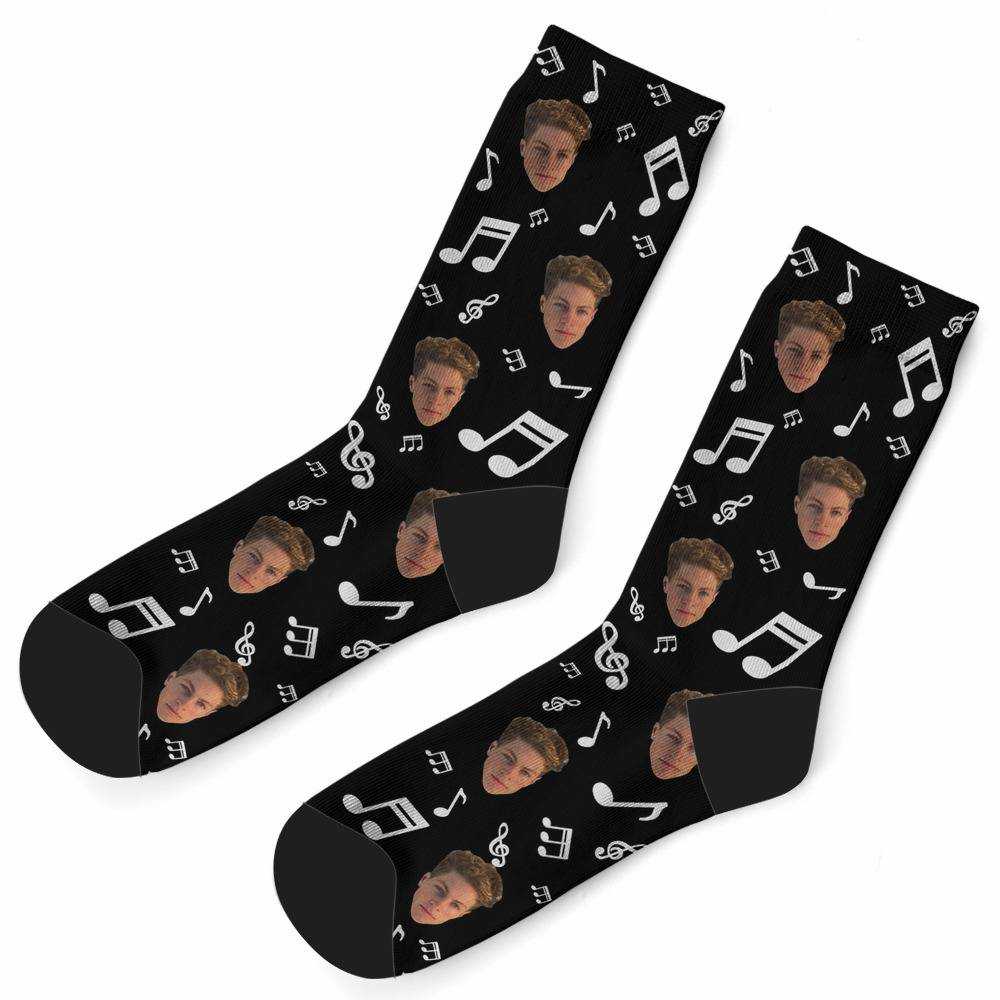 Stay Wild Socks Custom Photo Socks Music Note Socks Black
