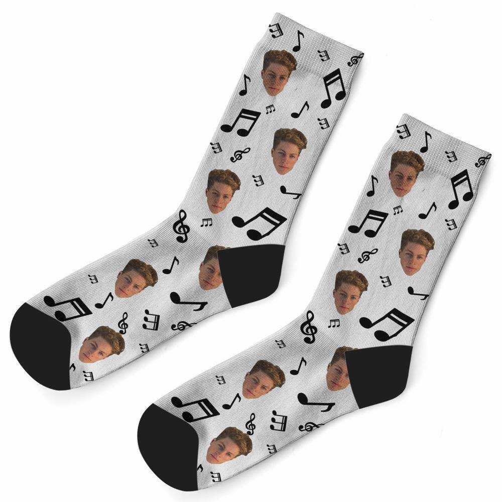 Stay Wild Socks Custom Photo Socks Music Note Socks White